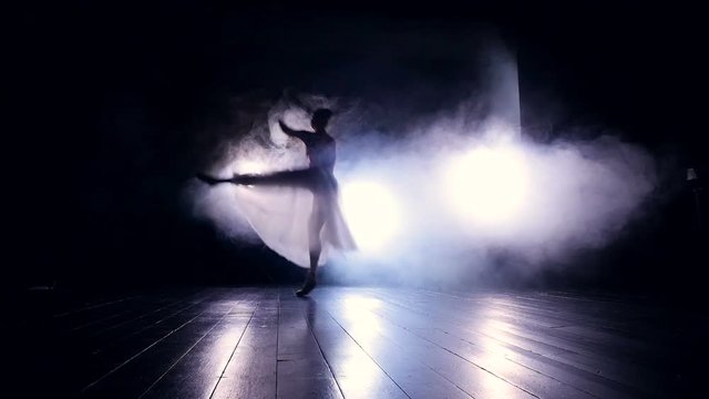 Ballet dancer Jumping. Silhouette. Slow motion. HD.