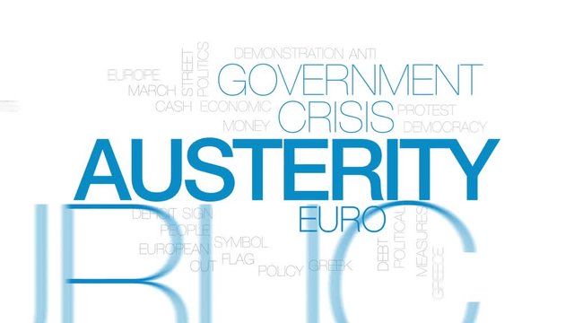 Austerity animated word cloud, text design animation. Kinetic typography.