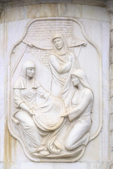 Marble carving and relief detail from Macedonian fountain, Skopje
