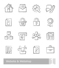 Vector icons set for website and webshop; charcoal drawings