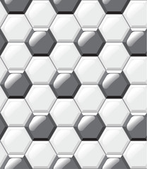 White and black tiles floor, hexagons, realistic seamless pattern. Vector illustration