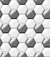 White and black tiles floor, hexagons, realistic seamless pattern. Vector illustration