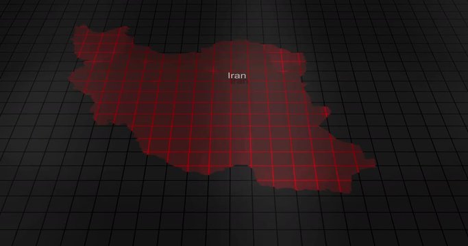 Futuristic Red digital ominous map of Iran