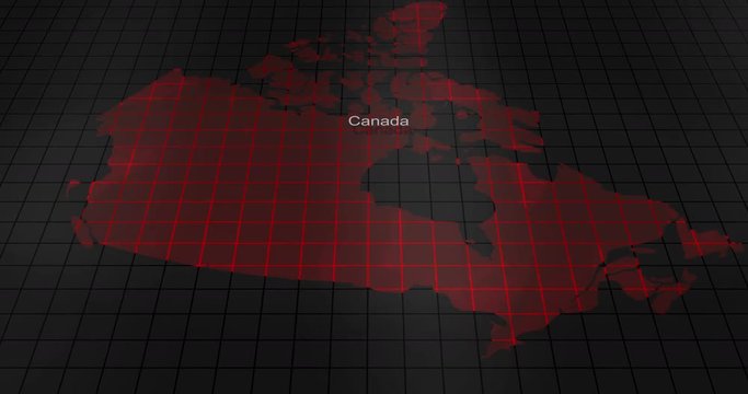 Futuristic Red digital ominous map of Canada