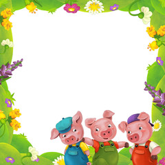 cartoon nature floral frame little pig on the meadow with space for text