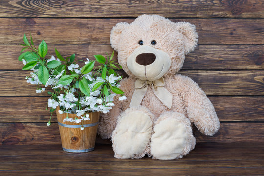 teddy bear with bouquets