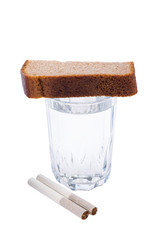 Drink for those who died, and smoke a couple of cigarettes on a white background