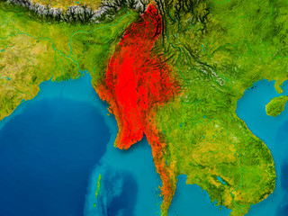 Myanmar on physical map