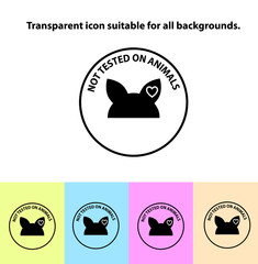 Transparent not tested on animals sign icon. Not tested symbol. Classic flat icon. Vector illustration.