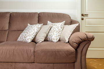 Fototapeta na wymiar pillows spread out on the sofa
