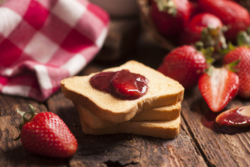 Toast snack with strawberry jam