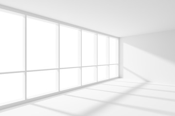 Empty white room corner with sunlight from large window