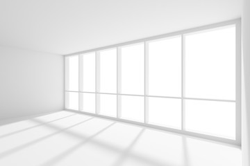 Empty white room with sunlight from large window