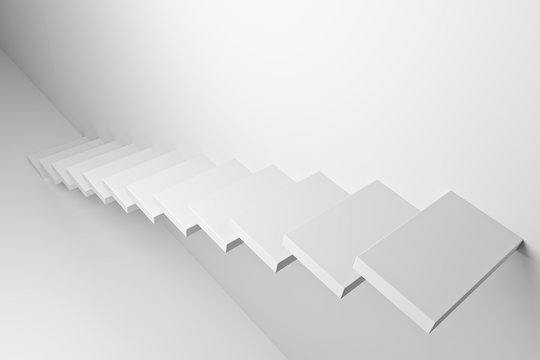 White ascending stairs top diagonal view