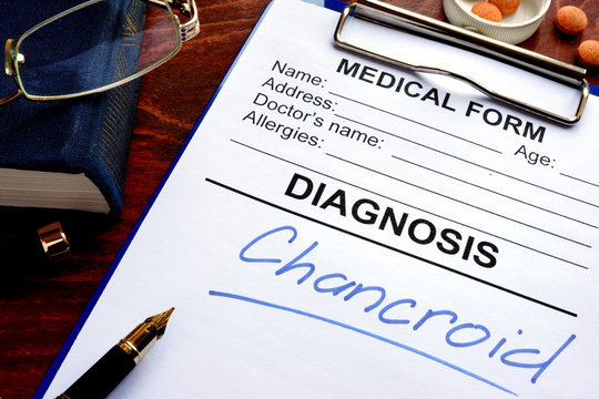 Medical form with diagnosis Chancroid in a hospital.