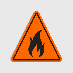 Hazard warning sign. Flammeble. Fire in orange.triangle icon.