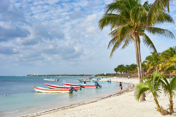 Obraz na płótnie Canvas Mexican Beach of Akumal a.k.a. The Turtle Beach / Caribbean Sea of Quintana Roo in Mexico