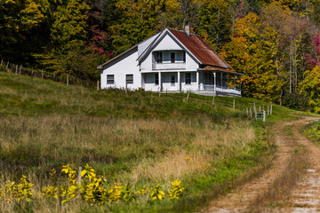 Abandoned Farm House with Winding Dirt Road - Autumn / Fall Colors - Vermont