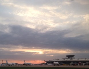 Fototapeta na wymiar Airport Vnukovo in Moscow at sunset 