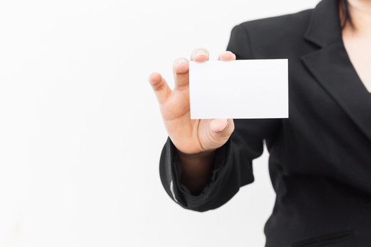Business woman holding business  card