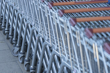 Row of shopping trolleys.