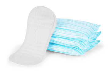 Sanitary napkins, pad (sanitary towel, sanitary pad, menstrual pad) isolated on white background. Menstruation.