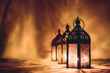 Eid Mubarak Ramadan Kareem - islamic muslim holiday background with eid lantern or lamp