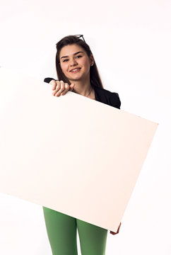 woman with big empty poster