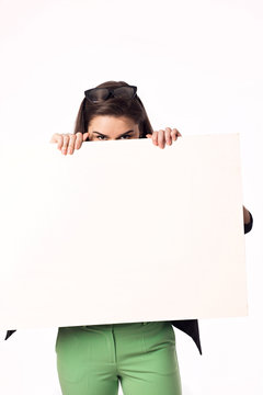woman with big empty poster
