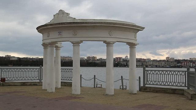 White rotunda on embankment of Ternopil lake, Ternopil city, western Ukraine