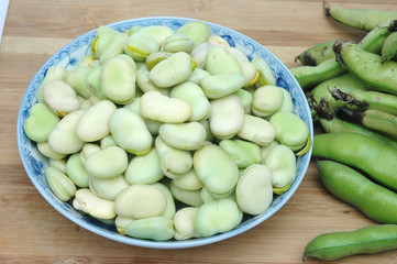 fresh broad beans in the plate 
