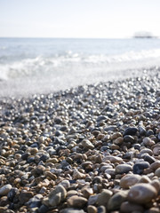 Waves on pebble beach.