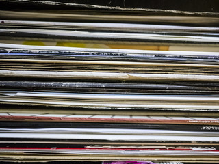 Group of vinyl records.