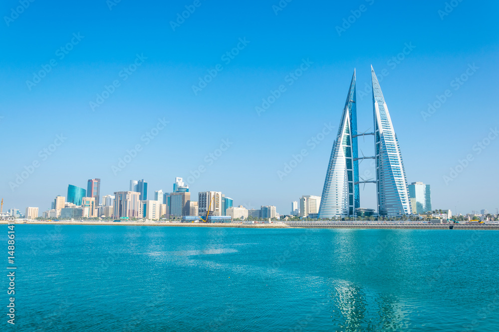 Wall mural skyline of manama dominated by the world trade center building, bahrain.