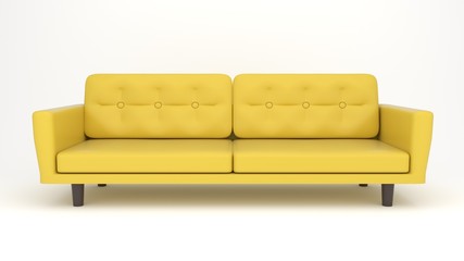 Yellow Sofa white background 3D rendering, Sofa and Chair fabric leather in white background for use in graphics, photo editing, sofas, various colors, red, black, green and other colors. 