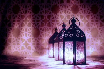 Eid Mubarak Ramadan Kareem  - islamic muslim holiday background with eid lantern or lamp