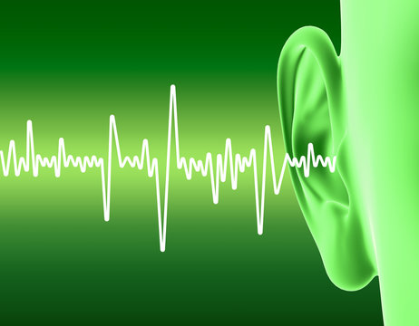 Human ear with sound waves, illustration