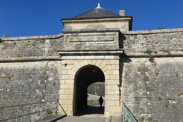 Door with the drawbridge in the medieval castle of blaye in France