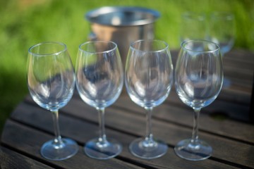 Close up of empty wineglasses on table