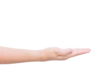 Empty woman hands isolated on white background