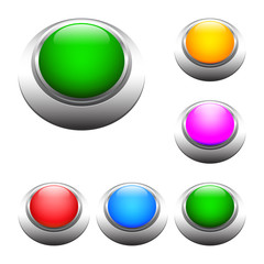 Set of colored 3d round web buttons, isolated on white