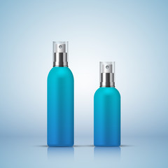 Perfume spray bottles on blue background, vector illustration, cosmetics design