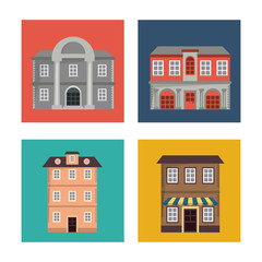 set building facade different construction vector illustration