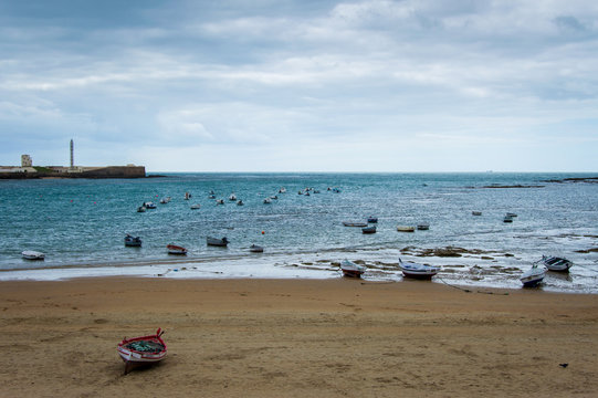 Low tide at the beach in Cadiz, Spain