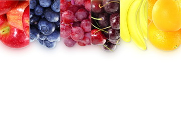 Fruit frame border on white background Healthy eating and dieting food concept with space for text