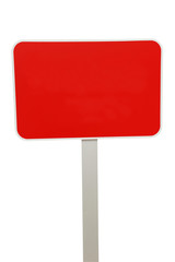 blank red road signpost isolated on white background