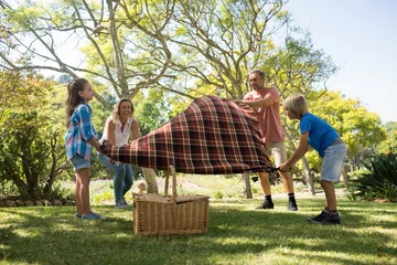 Foto op Aluminium Family spreading the picnic blanket © WavebreakMediaMicro