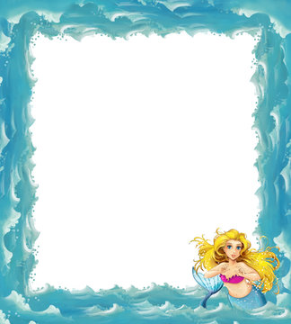 Cartoon Sea Frame With Mermaid Illustration For Children