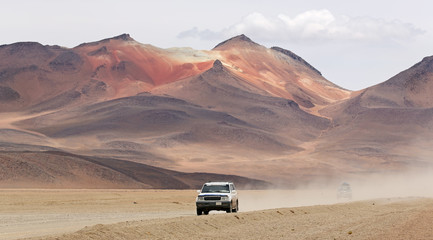 Offroad car at Dali Desert in Bolivia