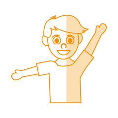 orange silhouette shading caricature half body boy with open arms up and short hair vector illustration